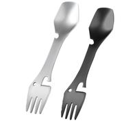 DIYEAH Set 2pezzi Posate da Viaggio in Metallo Inossidabile Antiruggine e Compatte Forchetta e Cucchiaio Multifunzione per Picnic e Attività Outdoor
