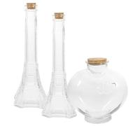 DIYEAH Set 3 Bottiglie dei Desideri in Vetro Tappo di Sughero a Forma di Cuore e Torre per Cerimonia Nuziale sulla Sabbia Contenitori Decorativi Fai da Te per Bomboniere e Decorazioni