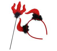 DIYEAH Set Costume Demone Rosso con Corna e Forcone, Accessorio Festa | Plastica e Peluche, Stile Creativo per Carnevale e Feste a Tema, Set da Due Pezzi per Giochi e Travestimenti