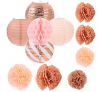 DIYEAH Set da 11 Pezzi di Pompon di Carta a Nido d'Ape Color Rosa Oro, Decorazioni Appese per Feste, Lanterne e Palline per Matrimoni, Addio al Nubilato e Eventi Speciali, Sfondi
