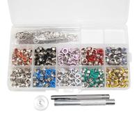 DIYEAH Set di 300 Occhielli in Ottone 6mm con 3 Pezzi Attrezzi per Installazione e Punzonatura, Kit Colorato per Borse e Cinturini in Pelle, per Progetti Fai-da-Te