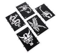 DIYEAH Stencil per Tatuaggi Temporanei a Corpo Cavo 5 Pezzi Modelli Drago Lupo Tigre, Adesivi per Body Art su Braccia e Mani, per Carnevale, Feste e Body Painting