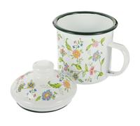 DIYEAH Tazza Smaltata Spessa Coperchio Stile Vintage Pastorale da 500ml, Resistente al Calore e Superficie Liscia per Casa e Caffetteria