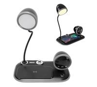 Diyeeni Lampada da Scrivania a LED con Caricatore Wireless, Lampada da Tavolo retrò con Orologio e Sveglia, Lampada da Tavolo Dimmerabile con 3 modalità di Illuminazione per Ufficio