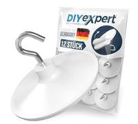 DIYexpert Ganci Autoadesivi per Soffitto | Realizzati in Germania | [Con Ganci] [Confezione da 12] | Ganci Adesivi per Soffitto Estremamente Resistenti | Ganci a Parete Senza Necessità di Forare