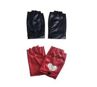 Diyfixlcd 2 paia di guanti da donna in pelle PU punk, senza dita, con intaglio a cuore, guanti da danza a mezze dita per Halloween, Nero e rosso, Etichettalia unica