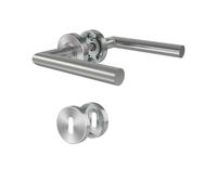 DIYGEEK Maniglie Porte Interne con Serratura a Maniglia - Set Completo Acciaio Inox con Punta colorata Rosetta Ø52 mm BB, Forma di L, Argento Finitura Spazzolata