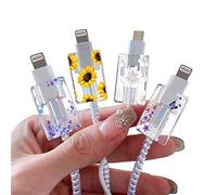 DiyGody 4 Pezzi Protezione per Raccordi a Cavo USB Type-C Compatibile con Phone, Protezioni per Cavi di Ricarica con Design di Fiore Carina, Proteggi Cavo Cellulare Accessori per Caricabatterie