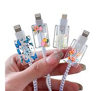 DiyGody 4 Pezzi Protezione per Raccordi a Cavo USB Type-C Compatibile con Phone, Protezioni per Cavi di Ricarica con Design di Floreale Carina, Proteggi Cavo Cellulare Accessori per Caricabatterie