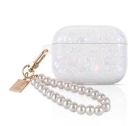 DiyGody Custodia Glitter Compatibile con AirPods Pro 3, Sparkle Borsa con Portachiavi Perla per Donne, Antiurto Ultra Sottile TPU Anti Antiscivolo Antigraffio Antipolvere, Bianco