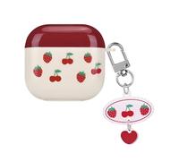 DiyGody Elegante custodia compatibile con AirPods 4 con portachiavi, ultra sottile TPU custodia protettiva con motivo fragole, ciliegie, per donne, antiurto, anti-polvere, nessun odore