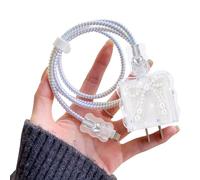 DiyGody Scintillante Kit di Protezione per Caricabatterie 18/20W Compatibile con iPhone, Protettivi per Cavi Tipo-C/L con Papillon Perla per Donne, Protezione Linea Dati Impedisce la Rottura del Cavo