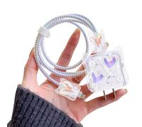 DiyGody Scintillante Kit di Protezione per Caricabatterie 18/20W Compatibile con iPhone, Protettivi per Cavi Tipo-C/L con Cuore Cristallo per Donne, Protezione Linea Dati Impedisce la Rottura del Cavo