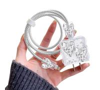 DiyGody Scintillanti Kits di Cavi Protezioni Compatibile con iPhone, Protettivi per Caricabatterie USB Tipo-C con Modello di Cuore Argenteo 3D per Donne, Anti-Rottura da Cane Gatto Accessori per Cavo