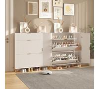 DIYHOM Set di 2 scarpiera con 2 ante e 2 ante, colore bianco, scarpiera sottile, anti-ribaltamento, per ingresso, corridoio, 110 x 24 x 114,5 cm