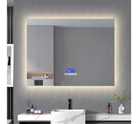 DIYHOM Specchio da bagno con illuminazione a LED, rettangolare, 80 x 100 cm, con indicatore di temperatura e 3 luminosità regolabile, Bluetooth, specchio da parete per bagno