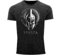 Diyilu Mens Vintage Shirt Print Sparta Helmet Warrior Warrior Printshirt T-Shirt Black XL