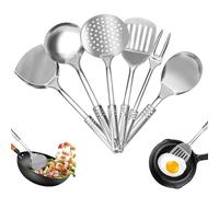 DIYJEP Set di 6 utensili da cucina, in acciaio inox, spatola, schiumarola, mestolo da zuppa, forchetta da carne con foro sospeso, resistente al calore, antiaderente, per cucinare (Sliver)