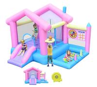 DIYJOTOFUN Castello gonfiabile grande con scivolo e cestino da basket, per bambini da 3 a 10 anni, con ventola, per interni ed esterni