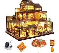 Diymnhaus - Kit fai da te in miniatura per casa delle bambole in miniatura in stile giapponese vintage, kit creativo per la creazione di case in scala 1:24, con luci a LED e musica, regalo creativo
