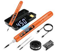 diymore - Set saldatore a batteria, saldatore ricaricabile USB con LCD, temperatura regolabile da 180°C a 450°C, 3 punte di saldatura, filo di stagno, pasta di saldatura, saldatore a batteria per