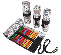 DIYOMR Astuccio arrotolabile per matite con 12/24/36/72 scomparti, per disegnare, colorare e fare schizzi, senza matite (gatto con testa grande, 12 slot)