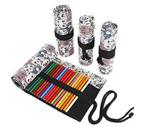 DIYOMR Astuccio con 24/36/72 scomparti per matite colorate artistiche, astuccio arrotolabile per pennelli corti, disegno, pittura e schizzi, Gatto dalla testa grande, 72slots, Avvolgere la matita
