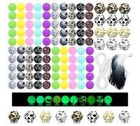 DIYOMR Set di 120 perline in silicone a forma di mucca leopardata, luminose, per collane, bracciali, portachiavi, 12 mm rotonde e poligonali da 14 mm, per decorazioni fai da te (set luminoso A)