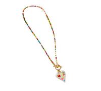 Diyouke Collana girocollo con perline colorate da spiaggia estiva Y2K da 2 pezzi con pendente a cuore for donna - Regalo di gioielli con chiusura frontale alla moda