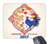 DIYthinker Felice Anno Nuovo Cinese Elementi 2017 Anno del Gallo Segno dello Zodiaco Cinese Modello Illustrazione Rettangolo Non di Slittamento del Rilievo di Gomma Mousepad Mouse Game