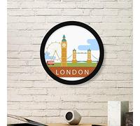 DIYthinker Illustrazione London Bridge Regno Unito Inghilterra Big Ben Il London Eye Rotondo Semplice Cornice Stampe di Dipinti dirigono la Decalcomania della Parete di Grande Nero