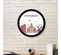 DIYthinker Modello Amsterdam Olanda Piatto d'Interesse Rotondo Semplice Cornice Stampe di Quadri di Parete della casa della Decalcomania Small Black