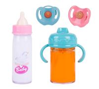 Diyxisk 4 Pezzi Biberon Magico, Accessori Bambole per Bambina, Sicurezza Accessori Bambole, il Liquido Scompare, Alimentazione Simulata Ciuccio, Adatto a Bambini dai 3 Anni in Su (Giallo/Bianco)