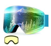 Dizokizo Occhiali da sci, lenti rimovibili, anti-appannamento e protezione UV, tripla schiuma traspirante e cinturino in rilievo per donne, uomini, ragazzi