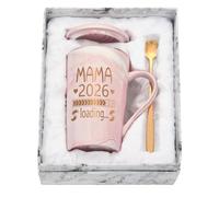 Diztoud Tazza da caffè regalo per donne incinte, regalo di Natale, regali per future mamme, mamma Loading 2026, 400 ml, tazza in marmo in ceramica con coperchio, cucchiaio e confezione regalo