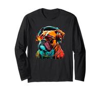 Dj Boxer Cane con Occhiali da Sole E Cuffie Musica Maglia a Manica