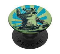 DJ Cat Disco Funny Sound Tech Headphone Techno Music PopSockets PopGrip Adesivo