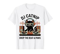 DJ Catnip Drop The Beat & Paws - Cuffie in Vinile con Gatto Divertente Maglietta