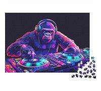 DJ Gorilla al neon Puzzle 1000 Pezzi In Colori Brillanti,Un Classico Puzzle A Pezzi Per Enigma Di Abilità Logica,Ideale Per Attività in Famiglia,Regalo Per L'inaugurazione Di Casa Puzzle 52x38cm/1000