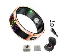 DJ.KEKAO Smart Ring con schermo a colori, monitora frequenza cardiaca, sonno, ossigeno nel sangue, passi, alimentazione, display, video in forma corta/telecamera con telecomando (oro, 8 (17,7 mm) (0,7