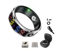 DJ.KEKAO Smart Ring con schermo a colori, monitora frequenza cardiaca, sonno, ossigeno nel sangue, passi, alimentazione, display, video in forma corta/telecamera con telecomando (argento, 8 (17,7 mm