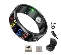 DJ.KEKAO Smart Ring con schermo a colori, traccia frequenza cardiaca, sonno, ossigeno nel sangue, passi, alimentazione, display, video in formato breve e telecamera con telecomando (nero, 8 (17,7 mm