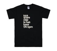 DJ Maglietta T-Shirt - Kick Snare 174 BPM - Synthesizer Bass Synth Music Drum & Bass Producer Stampa Music Producing Produttore Discografico T Shirt - Uomo Donna Unisex - Nero (S)