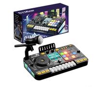 DJ Mixer per bambini con effetti di luce, console musicale interattiva con microfono senza fili, 12 tracce, 3 effetti DJ, connettività BT, robusto giocattolo ABS per principianti (nero)
