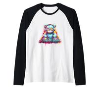 Dj Music - Occhiali da Sole Colorati con Orsetto di Peluche Arcobaleno Deejay Bear Maglia con Maniche Raglan