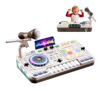 DJ Pult per bambini 3 - 10 anni, per bambini DJ mixer Bluetooth, giocattolo per imparare musica interattiva, DJ-Pult con microfono, luce, tasti per pianoforte, 100 + effetti sonori, batteria per