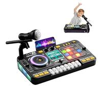 DJ Pult per bambini 3 - 10 anni, per bambini DJ mixer Bluetooth interattivo, giocattolo per apprendimento musicale DJ-Pult con microfono, luce, tasti per pianoforte, batteria 100 + effetti sonori per