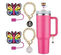 DJAIOD Tappo di copertura per paglia per 850,5 g e 1,134 g, 2 decorazioni per cannuccia da 10 mm, in silicone, con 2 ciondoli con lettera iniziale personalizzata, accessori per coperchio tazza (I)