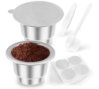DJAPWPX Set di 2/1 capsule da caffè con coperchio in alluminio e cucchiaio e spazzola, in acciaio inossidabile 304, ricaricabili, compatibili con macchine da caffè della serie Nespres (set di 2)