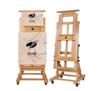 DJAR Cavalletto artistico extra large con telaio ad H, supporto mobile inclinabile per artisti, cavalletto regolabile in legno di faggio massiccio resistente per pittura, può contenere 1 o 2 tele fino